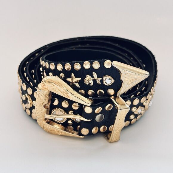 RARE Kippys Swarovski Crystal Studded Western Belt Leather Gold Celestial 22-29 - Picture 3 of 13